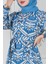 Motif Desen Beli Kuşaklı Viskon Elbise-Mavi 4
