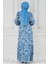 Motif Desen Beli Kuşaklı Viskon Elbise-Mavi 5