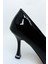 Sivri Burun Orta Boy Topuklu Stiletto Ayakkabı-Siyah Rugan 4