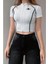 A Nakışlı Fermuar Detaylı Beyaz Crop T-Shirt 2
