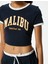 Crop Tişört Kolej Baskılı Kısa Kollu Bisiklet Yaka Pamuklu Slim Fit 5