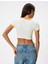 Crop Tişört Yaz Temalı Baskılı Biyeli Bisiklet Yaka Kısa Kollu Slim Fit 4