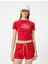Crop Tişört Kolej Baskılı Kısa Kollu Slim Fit Bisiklet Yaka 3
