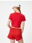 Crop Tişört Kolej Baskılı Kısa Kollu Slim Fit Bisiklet Yaka 4