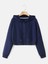 Kadın Lacivert Fitted Crop Kapşonlu Zip Fermuarlı Polar Hırka Sweatshirt 2