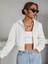 Kadın Kırık Beyaz Fitted Crop Kapşonlu Zip Fermuarlı Polar Hırka Sweatshirt 2