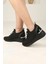 Kadın Bağcıklı Triko Dolgu Topuklu Sneaker-Siyah 3