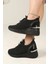 Kadın Bağcıklı Triko Dolgu Topuklu Sneaker-Siyah 4