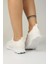 Kadın Bağcıkl Triko Spor Sneaker Ayakkabı-Beyaz 3