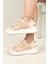 Kadın Bağcıklı Spor Sneaker-Bej 4