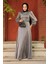 Boncuk Detaylı Gri Tesettür Abiye Elbise 23301gr 1