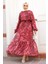 Desenli Bordo Tesettür Elbise 60941br 1