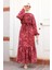 Desenli Bordo Tesettür Elbise 60941br 2