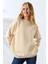 Şardonlu Bisiklet Yaka Oversize Sweatshirt 21620 Taş 3