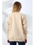 Şardonlu Bisiklet Yaka Oversize Sweatshirt 21620 Taş 4