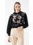 Siyah Baskılı Kapüşonlu Crop Sweatshirt 5