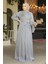 Drape Detaylı Gri Tesettür Elbise 44591GR 2