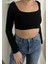 Siyah Kare Yaka Uzun Kollu Kadın Crop Body 3