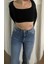 Siyah Kare Yaka Uzun Kollu Kadın Crop Body 4