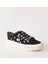 Siyah Renk Kot Malzeme Taşlı Düz Taban Kadın Sneakers 1