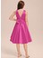 Kız Çocuk Fuşya Zarif Kısa Asimetrik Elbise Doğum Günü Balo Mezuniyet Elbise 3