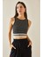 Siyah Çizgili Bisiklet Yaka Askılı Crop Bluz 5YXK2-48671-02 2