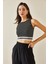 Siyah Çizgili Bisiklet Yaka Askılı Crop Bluz 5YXK2-48671-02 3