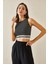 Siyah Çizgili Bisiklet Yaka Askılı Crop Bluz 5YXK2-48671-02 4