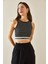 Siyah Çizgili Bisiklet Yaka Askılı Crop Bluz 5YXK2-48671-02 5