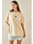Bej Bisiklet Yaka Yazılı Oversize Tshirt 5YXK1-48701-25 3