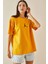 Sarı Bisiklet Yaka Yazılı Oversize Tshirt 5YXK1-48702-10 1