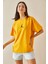 Sarı Bisiklet Yaka Yazılı Oversize Tshirt 5YXK1-48702-10 5