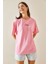 Pembe Bisiklet Yaka Yazılı Oversize Tshirt 5YXK1-48703-20 4