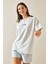 Gri Bisiklet Yaka Yazılı Oversize Tshirt 5YXK1-48703-03 3