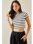 Siyah Bisiklet Yaka Çizgili Crop T-Shirt 5YXK1-48698-02 1