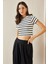 Siyah Bisiklet Yaka Çizgili Crop T-Shirt 5YXK1-48698-02 2