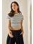Siyah Bisiklet Yaka Çizgili Crop T-Shirt 5YXK1-48698-02 3