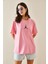 Pembe Bisiklet Yaka Yazılı Oversize Tshirt 5YXK1-48702-20 4