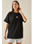 Siyah Bisiklet Yaka Yazılı Oversize Tshirt 5YXK1-48701-02 1