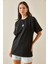 Siyah Bisiklet Yaka Yazılı Oversize Tshirt 5YXK1-48701-02 2