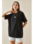 Siyah Bisiklet Yaka Yazılı Oversize Tshirt 5YXK1-48701-02 3
