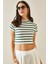 Yeşil Bisiklet Yaka Çizgili Crop T-Shirt 5YXK1-48698-08 1