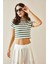 Yeşil Bisiklet Yaka Çizgili Crop T-Shirt 5YXK1-48698-08 2