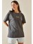 Antrasit Bisiklet Yaka Yazılı Oversize Tshirt 5YXK1-48703-36 1