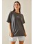 Antrasit Bisiklet Yaka Yazılı Oversize Tshirt 5YXK1-48703-36 2
