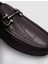 %100 Hakiki Deri Kahverengi Tokalı Desenli Erkek Loafer 5