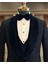 İtalyan stil slim fit şal yaka ceket yelek pantolon damatlık set siyah T12569 2