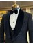İtalyan stil slim fit şal yaka ceket yelek pantolon damatlık set siyah T12569 4