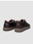 %100 Hakiki Deri Kahverengi Kare Desenli Bağcıklı Erkek Sneaker 8