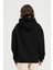 Kadın Siyah Kanguru Cepli Kapüşonlu 3 Iplik Şardonlu Sweatshirt 5